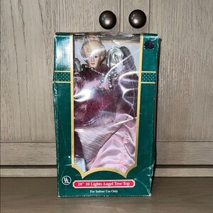 VINTAGE 10 Inch Lighted Angel Tree Topper Pink Girly Christmas